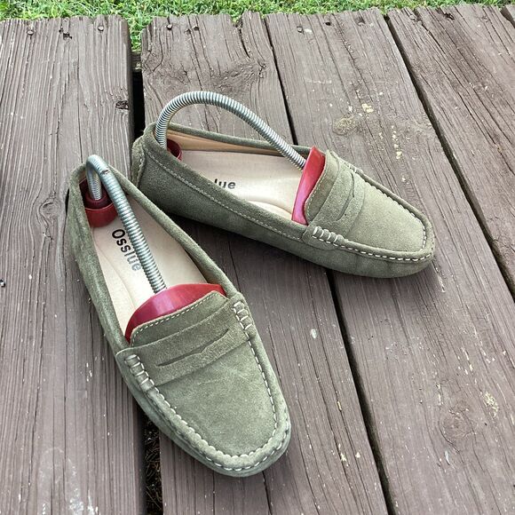 Osslue Olive Green Suede Leather Loafers Driving Moccasins Slip On Casual Shoes - Picture 3 of 5